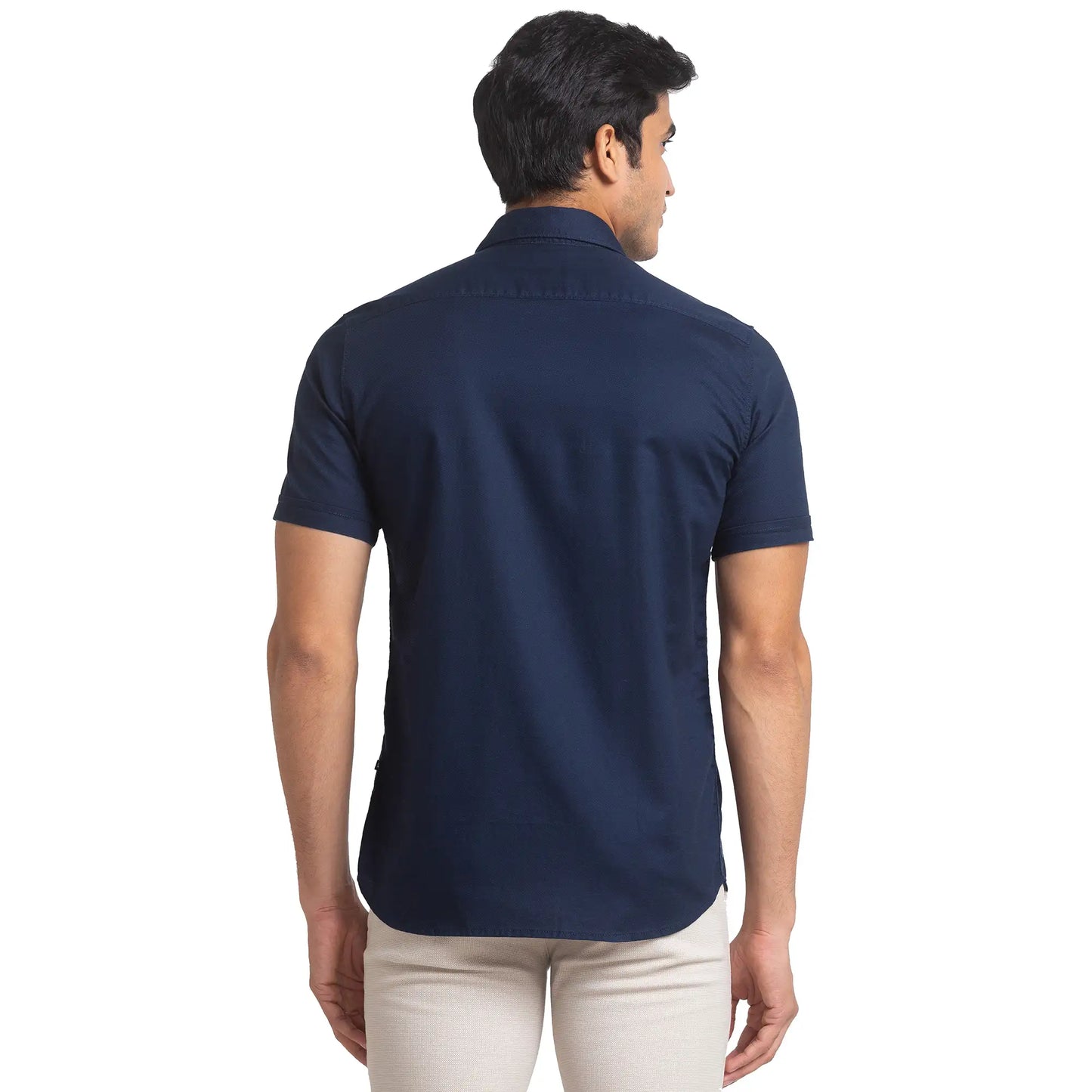 Men Blue Slim Fit Solid Cotton Half Sleeve Shirts