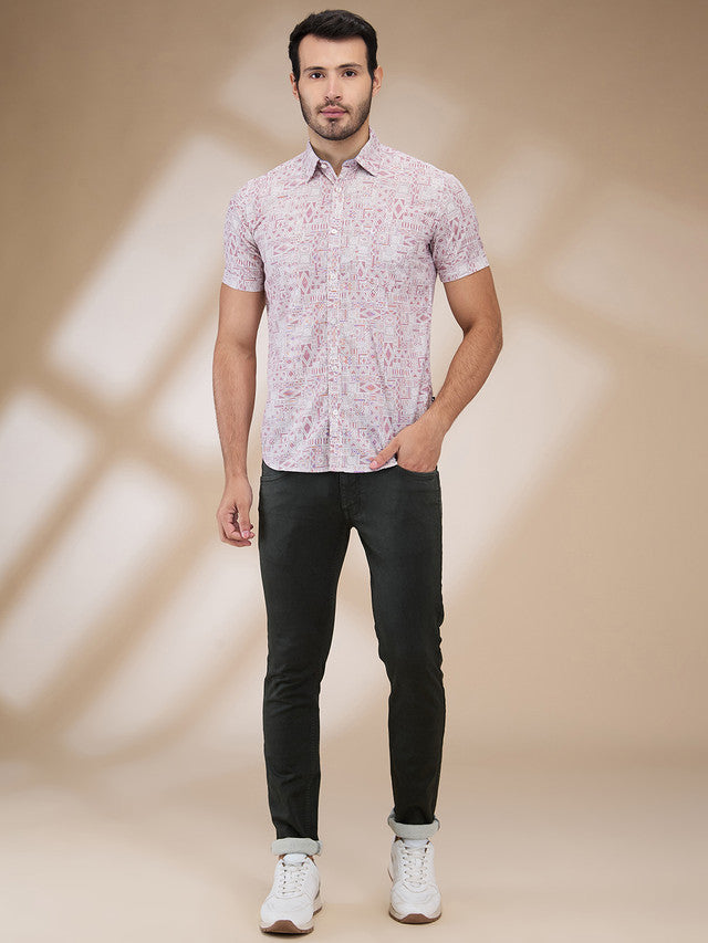 Parx Men Pink Printed Slim Fit Cotton Casual Shirt