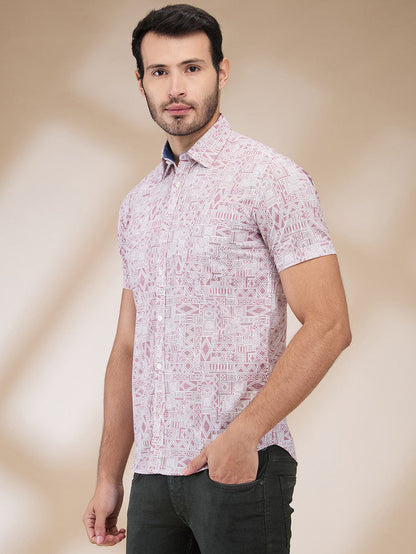 Parx Men Pink Printed Slim Fit Cotton Casual Shirt