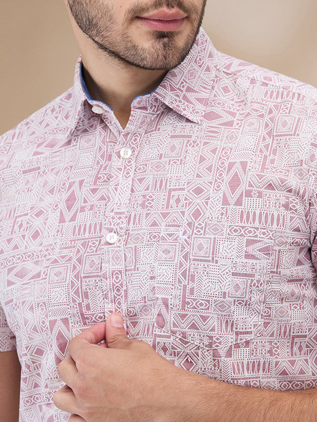 Parx Men Pink Printed Slim Fit Cotton Casual Shirt