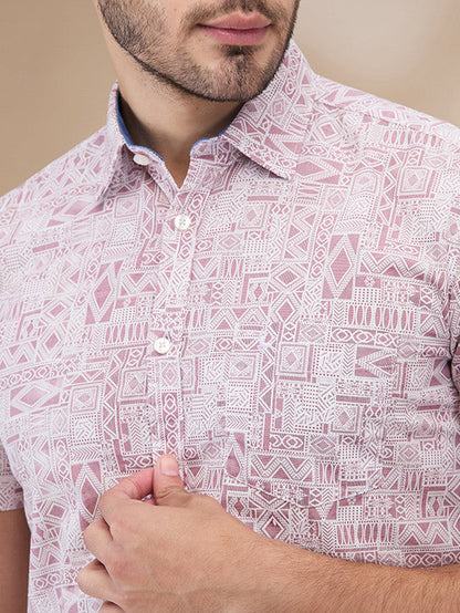 Parx Men Pink Printed Slim Fit Cotton Casual Shirt