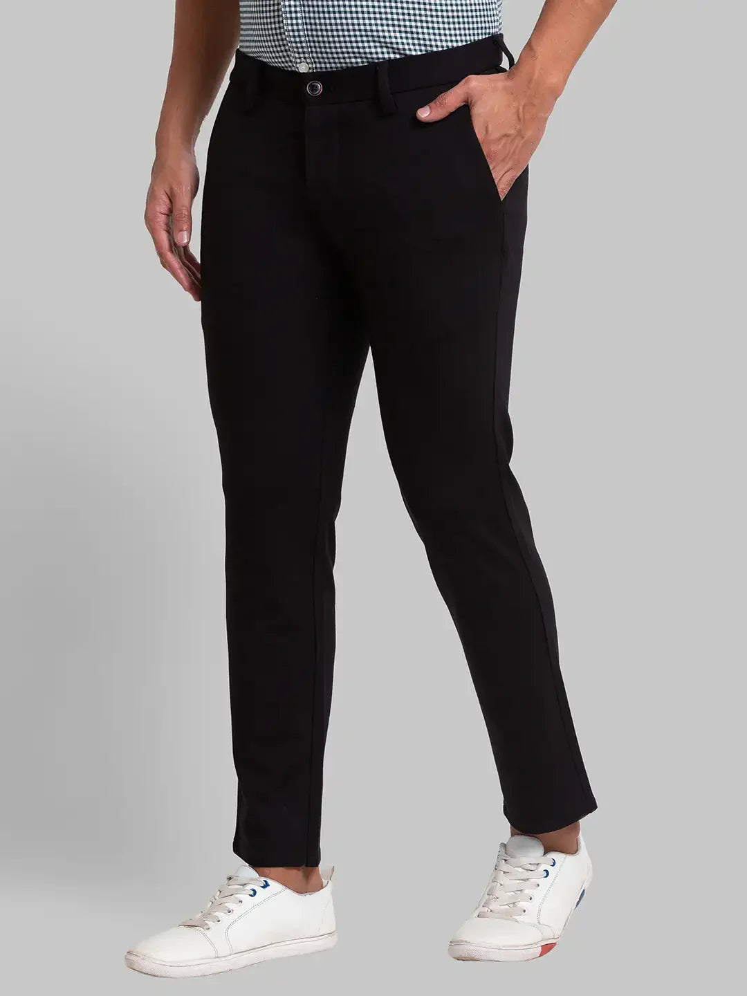 Men Black Super Slim Fit Solid Rayon Nylon Spandex Blend Trouser