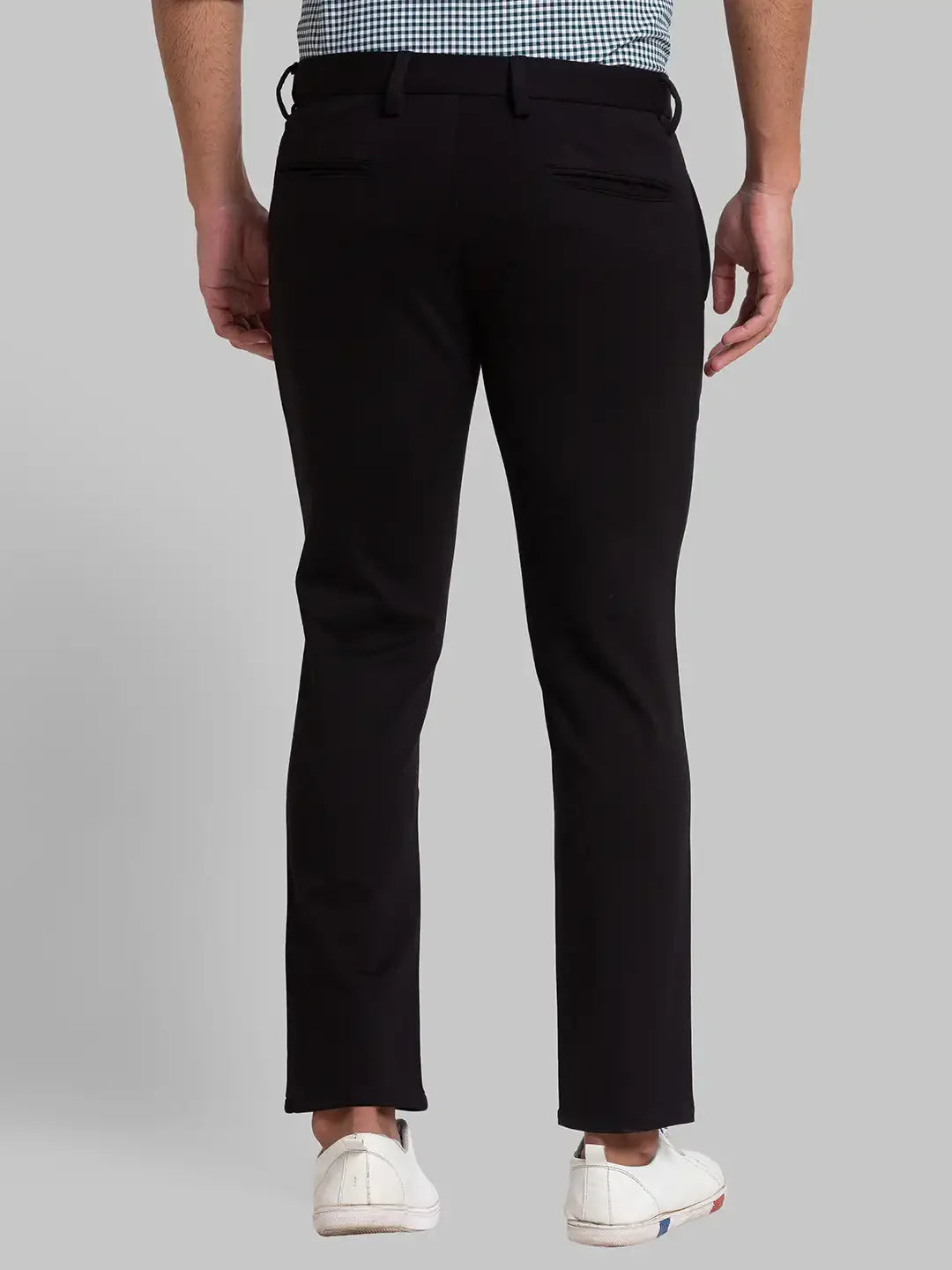 Men Black Super Slim Fit Solid Rayon Nylon Spandex Blend Trouser
