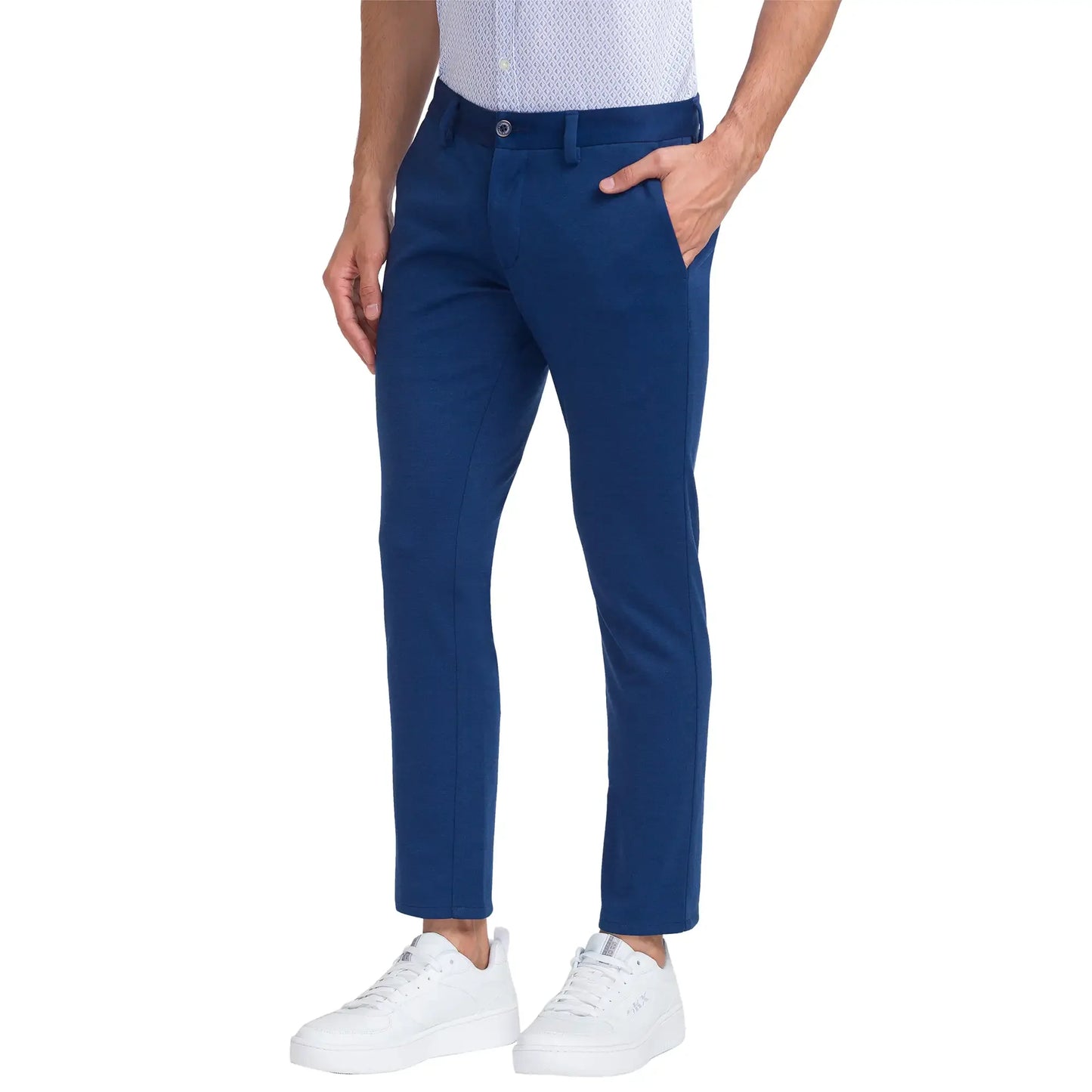 Men Blue Super Slim Fit Solid Terylene Blend Trouser