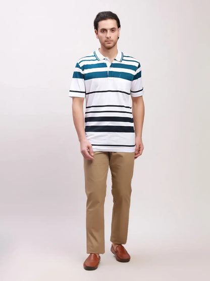 Parx Men Khaki Solid Low Rise Tapered Fit Cotton Blend Trousers