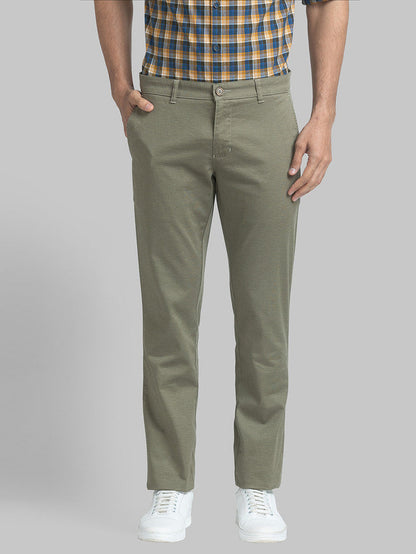 Parx Green Printed Low Rise Tapered Fit Cotton Blend Trouser