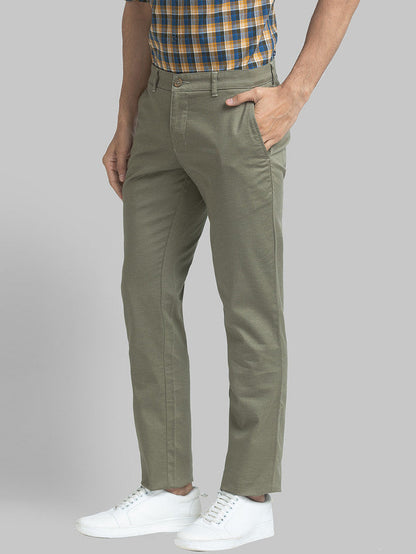 Parx Green Printed Low Rise Tapered Fit Cotton Blend Trouser