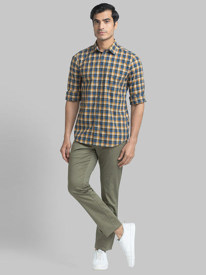 Parx Green Printed Low Rise Tapered Fit Cotton Blend Trouser