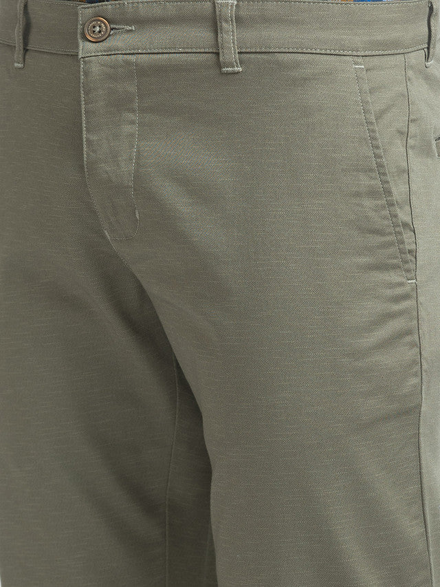 Parx Green Printed Low Rise Tapered Fit Cotton Blend Trouser