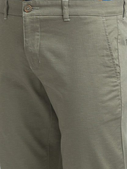 Parx Green Printed Low Rise Tapered Fit Cotton Blend Trouser