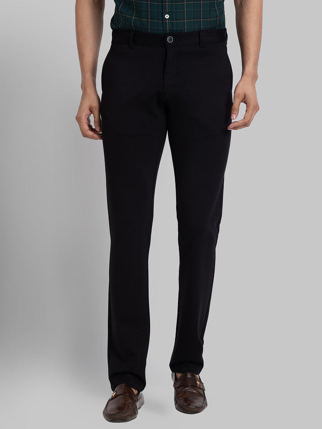 Parx Black Solid Low Rise Tapered Fit Rayon Blend Trouser