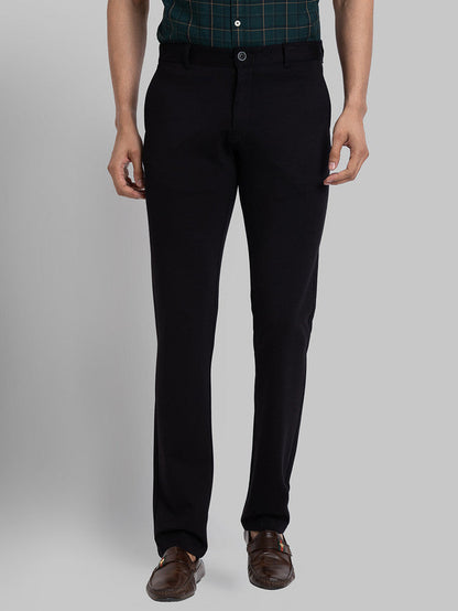 Parx Black Solid Low Rise Tapered Fit Rayon Blend Trouser