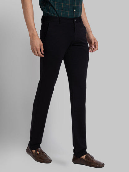 Parx Black Solid Low Rise Tapered Fit Rayon Blend Trouser