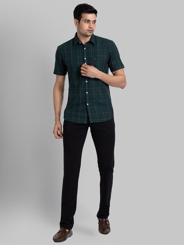 Parx Black Solid Low Rise Tapered Fit Rayon Blend Trouser