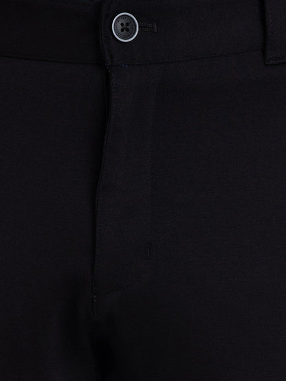 Parx Black Solid Low Rise Tapered Fit Rayon Blend Trouser