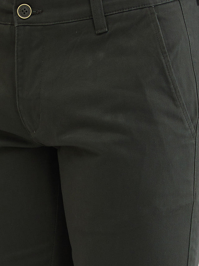 Parx Green Solid Low Rise Tapered Fit Cotton Blend Trouser
