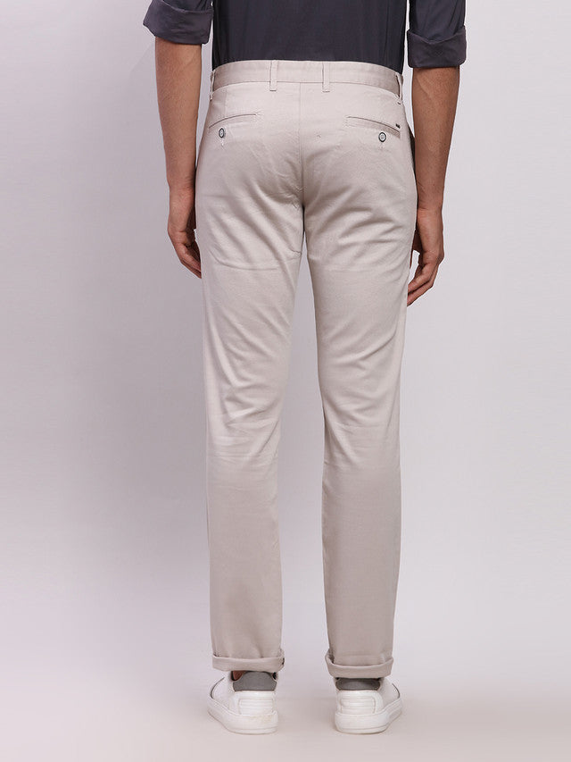 Parx Grey Solid Low Rise Tapered Fit Cotton Blend Trouser