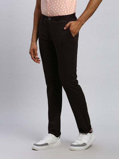 Parx Men Brown Solid Tapered Fit Trouser