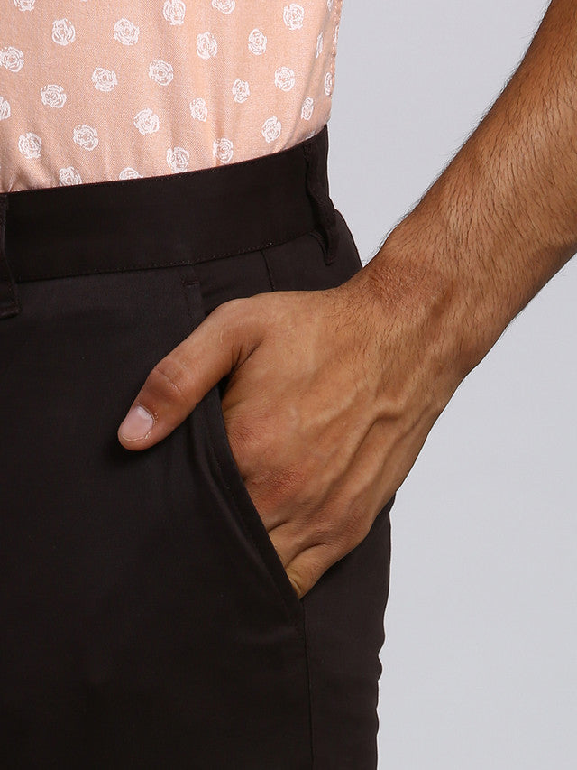 Parx Men Brown Solid Tapered Fit Trouser