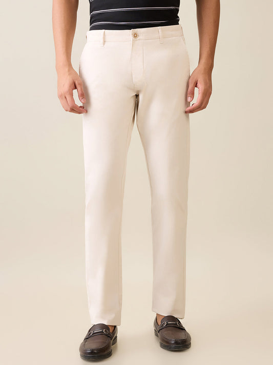 Parx Men Brown Solid Low Rise Tapered Fit Cotton Blend Trouser