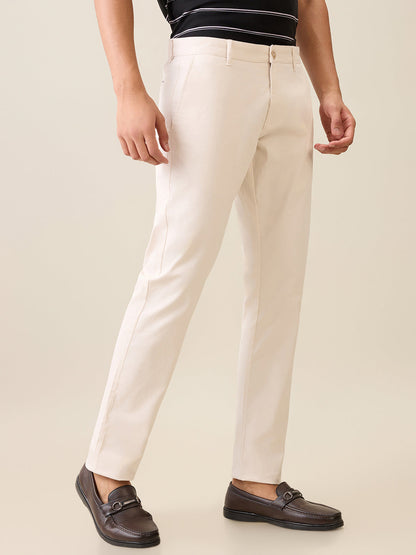 Parx Men Brown Solid Low Rise Tapered Fit Cotton Blend Trouser