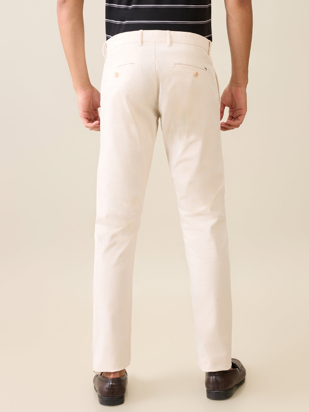 Parx Men Brown Solid Low Rise Tapered Fit Cotton Blend Trouser