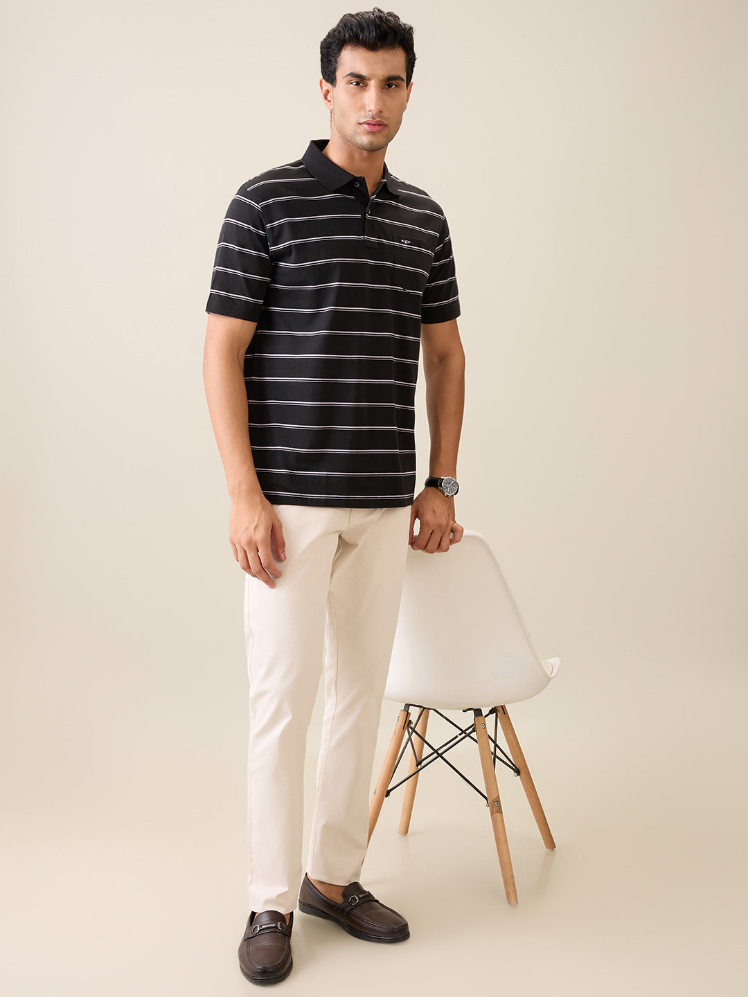 Parx Men Brown Solid Low Rise Tapered Fit Cotton Blend Trouser