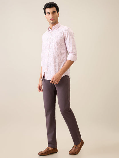 Parx Men Grey Solid Low Rise Tapered Fit Cotton Blend Trouser