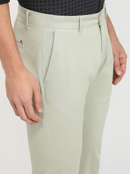 Parx Men Green Solid Low Rise Tapered Fit Cotton Blend Trouser