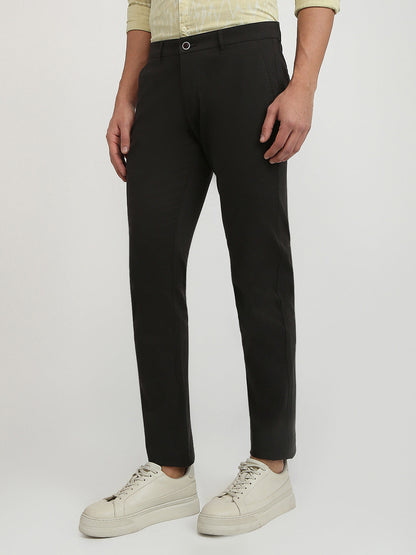 Parx Men Brown Solid Low Rise Tapered Fit Cotton Blend Trouser
