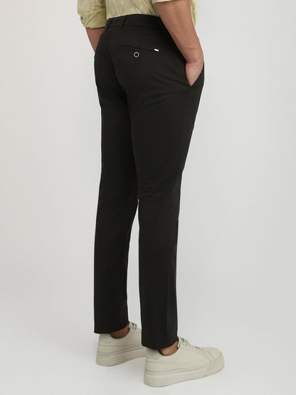 Parx Men Brown Solid Low Rise Tapered Fit Cotton Blend Trouser