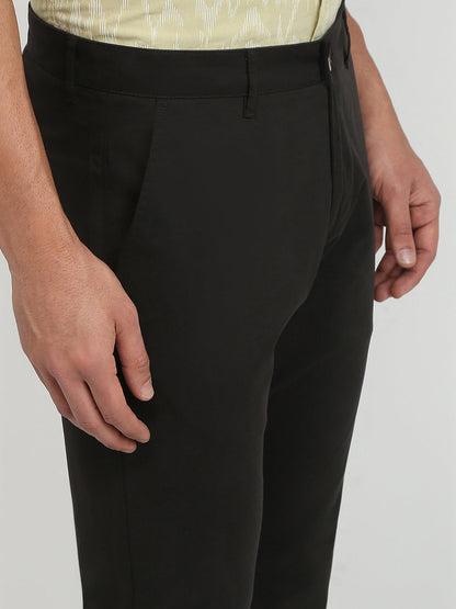 Parx Men Brown Solid Low Rise Tapered Fit Cotton Blend Trouser
