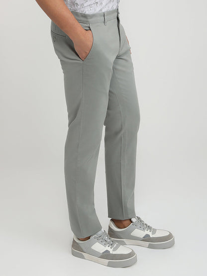 Parx Men Grey Twill Low Rise Tapered Fit Cotton Blend Trouser