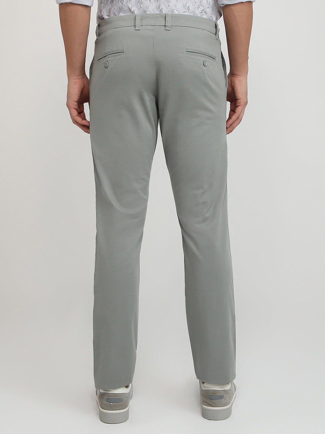 Parx Men Grey Twill Low Rise Tapered Fit Cotton Blend Trouser