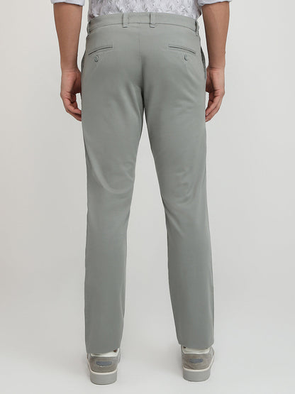 Parx Men Grey Twill Low Rise Tapered Fit Cotton Blend Trouser