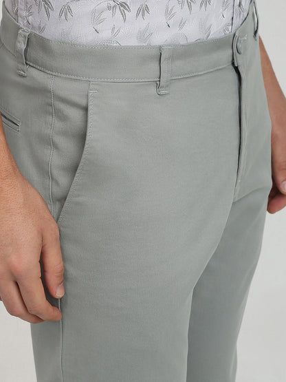 Parx Men Grey Twill Low Rise Tapered Fit Cotton Blend Trouser