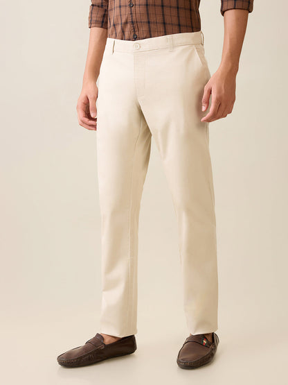 Parx Men Brown Solid-Dobby Low Rise Tapered Fit Cotton Blend Trouser