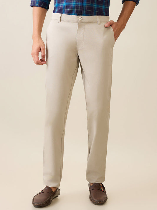 Parx Men Green Solid-Dobby Low Rise Tapered Fit Cotton Blend Trouser