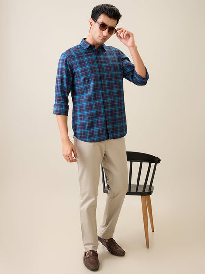 Parx Men Green Solid-Dobby Low Rise Tapered Fit Cotton Blend Trouser