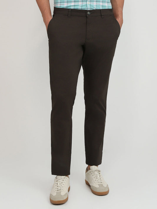 Parx Men Green Solid-Dobby Low Rise Tapered Fit Cotton Blend Trouser