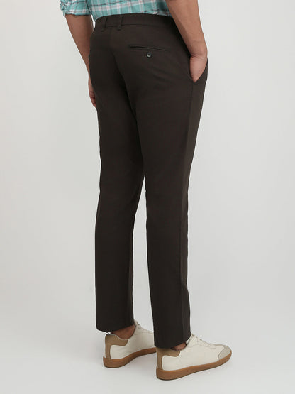 Parx Men Green Solid-Dobby Low Rise Tapered Fit Cotton Blend Trouser