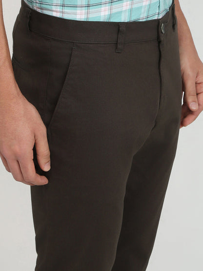 Parx Men Green Solid-Dobby Low Rise Tapered Fit Cotton Blend Trouser