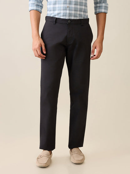 Parx Men Black Printed Low Rise Tapered Fit Cotton Blend Trouser
