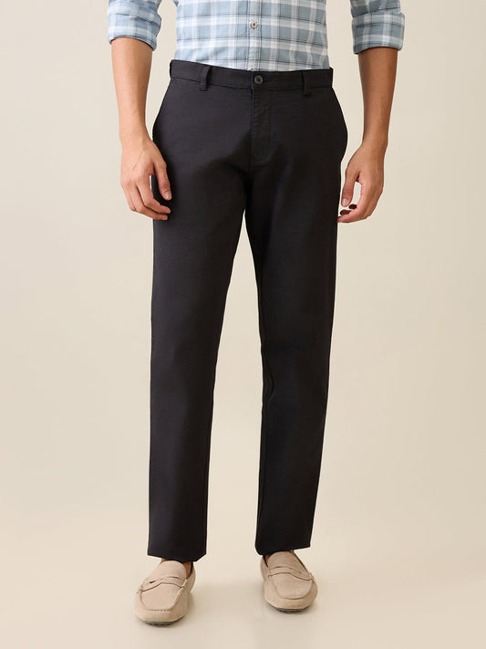 Parx Men Black Printed Low Rise Tapered Fit Cotton Blend Trouser
