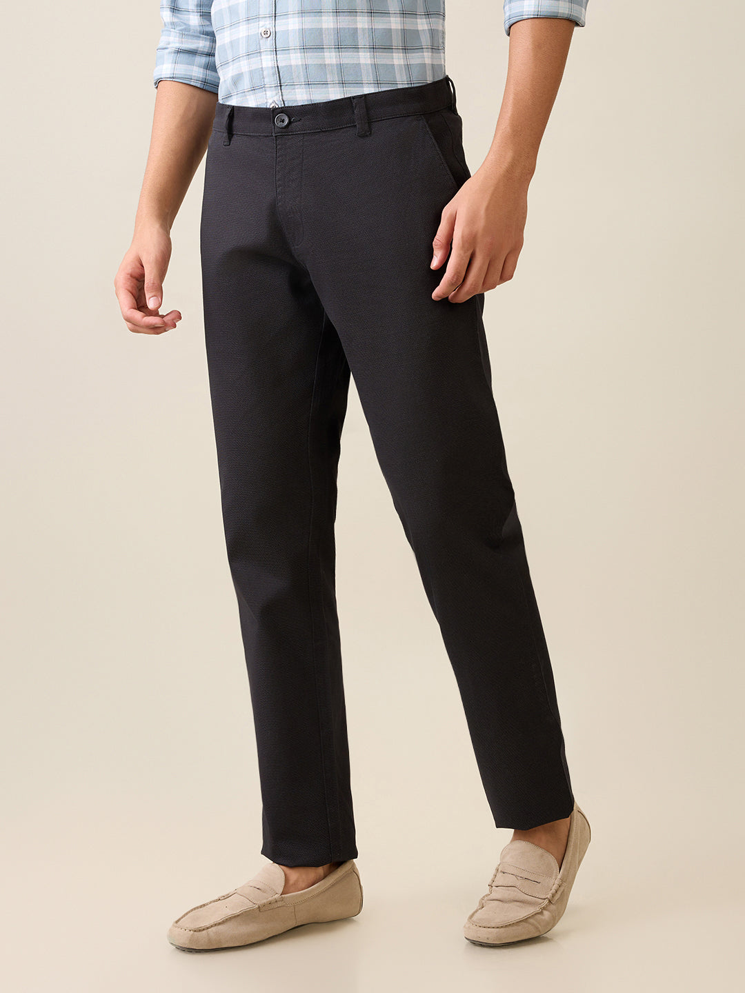 Parx Men Black Printed Low Rise Tapered Fit Cotton Blend Trouser