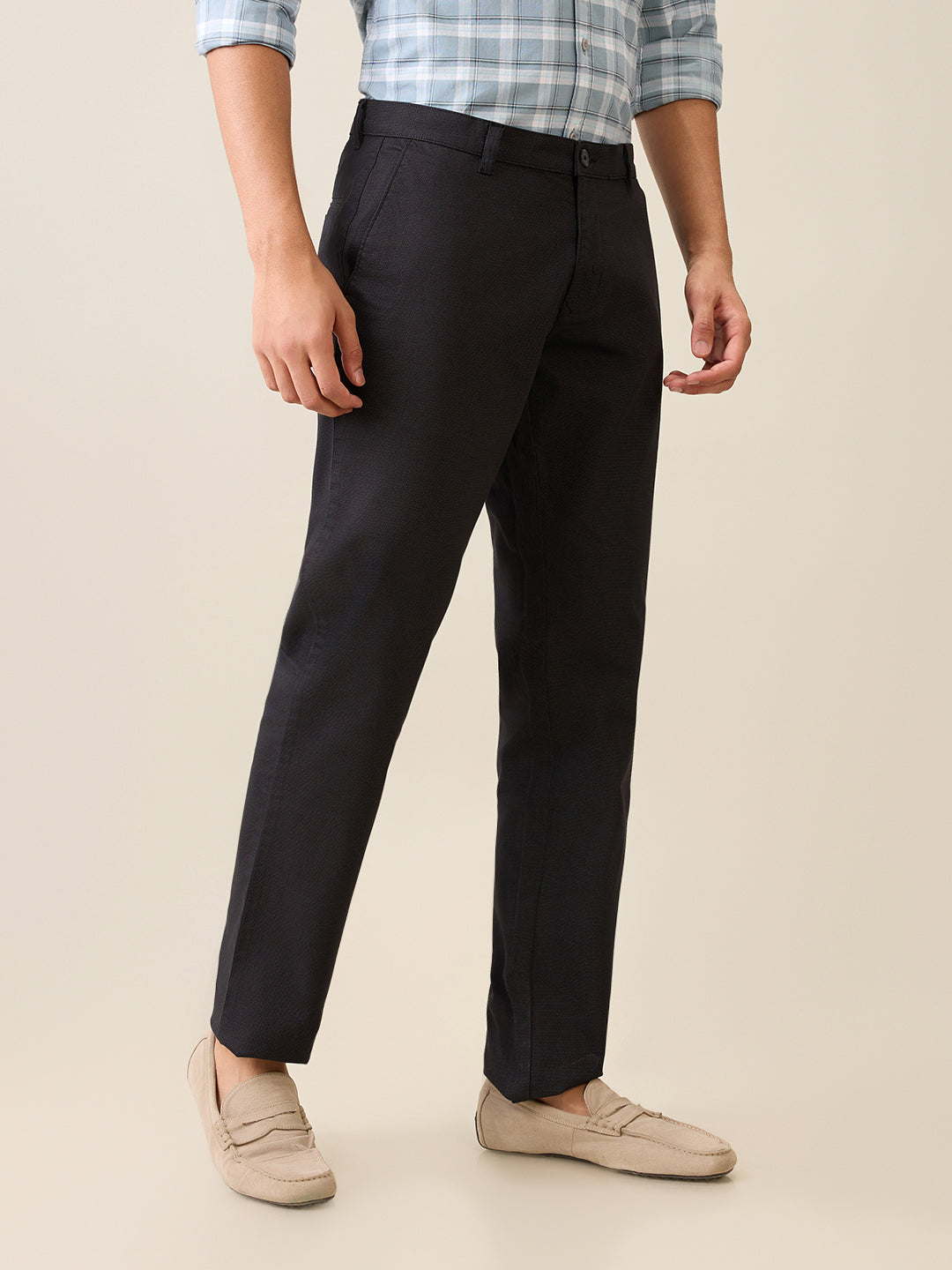 Parx Men Black Printed Low Rise Tapered Fit Cotton Blend Trouser