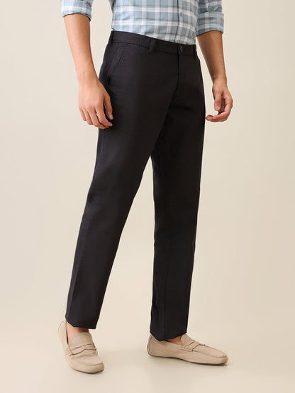 Parx Men Black Printed Low Rise Tapered Fit Cotton Blend Trouser