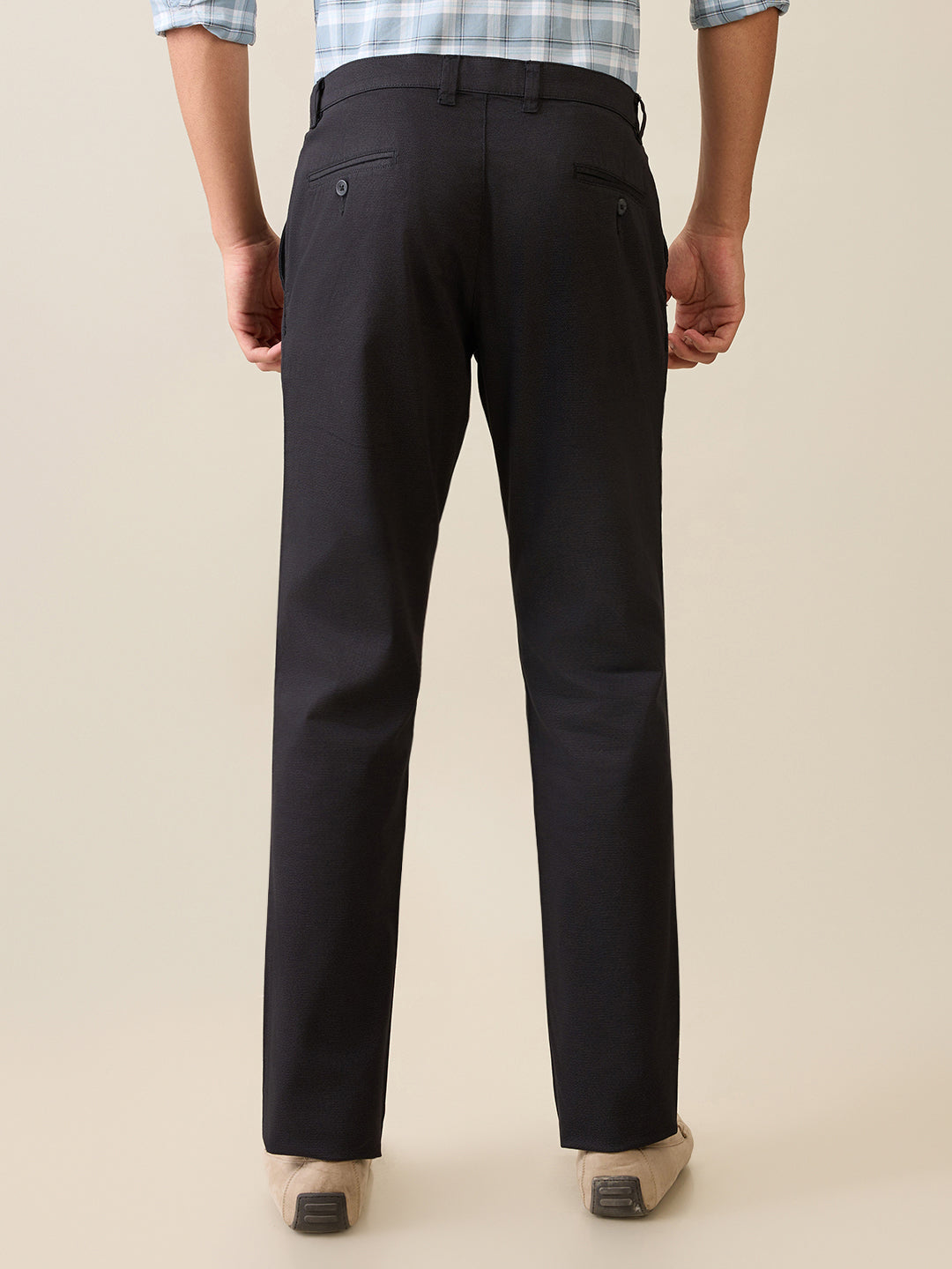 Parx Men Black Printed Low Rise Tapered Fit Cotton Blend Trouser