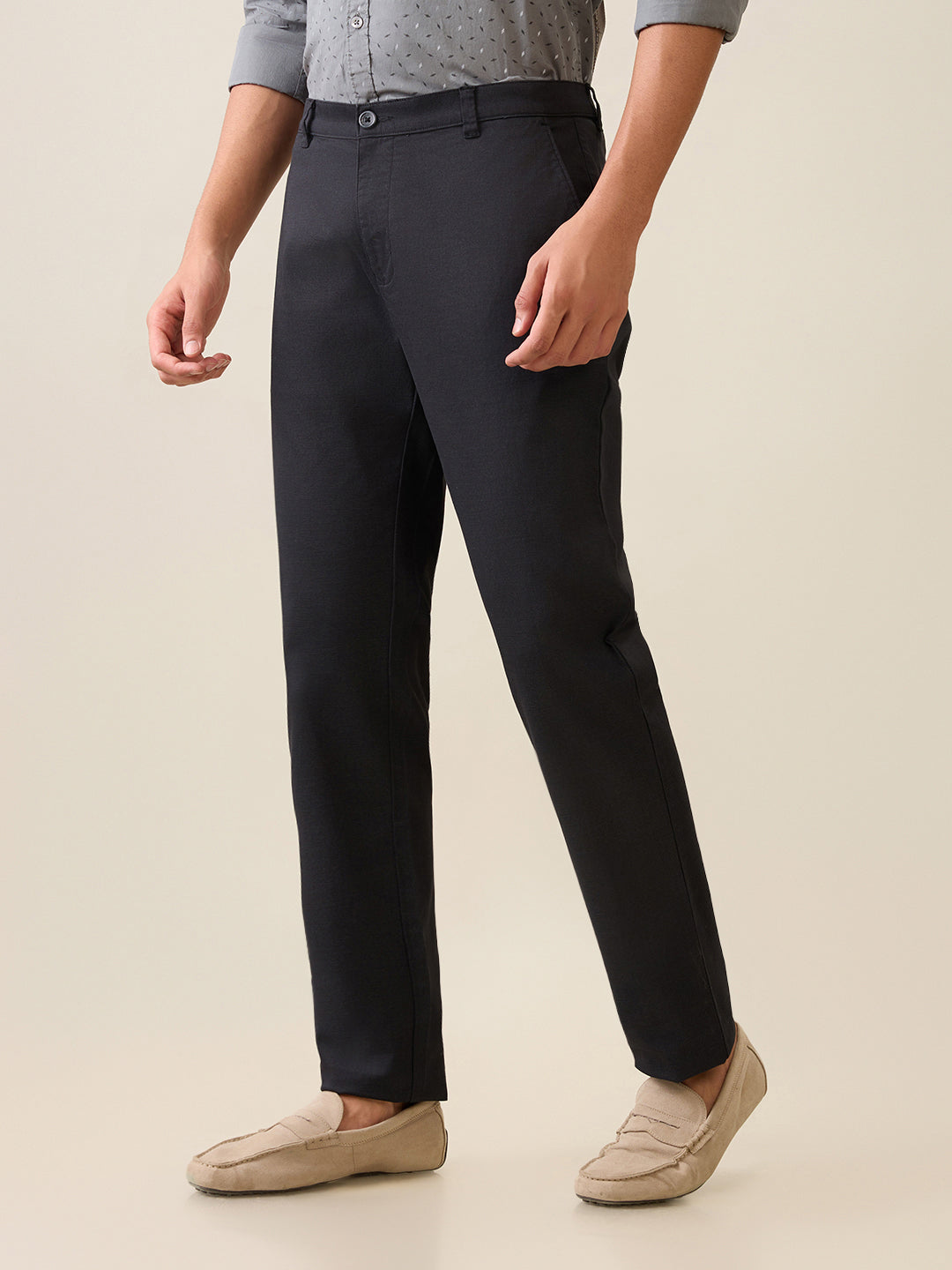 Parx Men Black Printed Low Rise Tapered Fit Cotton Blend Trouser