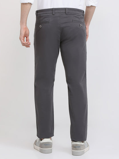 Parx Men Grey Solid Low Rise Tapered Fit Cotton Blend Trouser